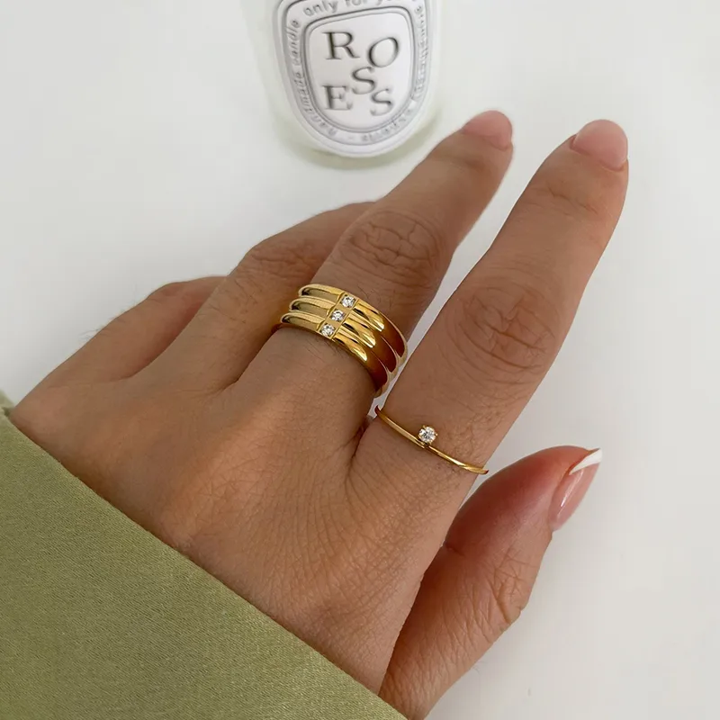 Wholesale 304 Stainless Steel Geometric PVD Coated Zircon Real Gold Plated Nordic Style Romantic Simple Style Waterproof Non Tarnish Surgical Steel Pl