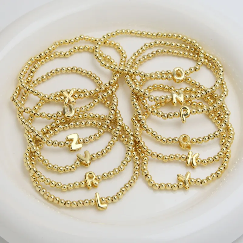 Wholesale Copper Beaded Plating Letter Bracelets