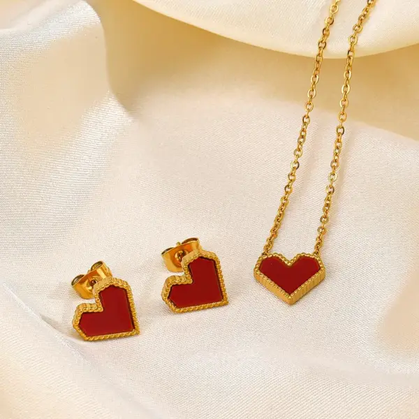 PVD Coated 18K Gold Plated Heart Shape 304 Stainless Steel IG Style Simple Style Waterproof Non Tarnish 304 Stainless Steel Earrings Necklace