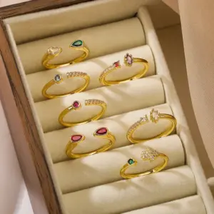 Wholesale Simple Style Water Droplets Copper 18k Gold Plated Zircon Open Rings In Bulk