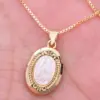 Wholesale Vintage Style Oval Copper Plating Inlay Carving Shell 18k Gold Plated Pendant Necklace