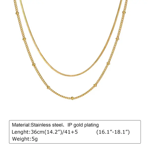 PVD Coated Real Gold Plated Solid Color 201 Stainless Steel IG Style Simple Style Waterproof Non Tarnish 201 Stainless Steel Double Layer Necklaces