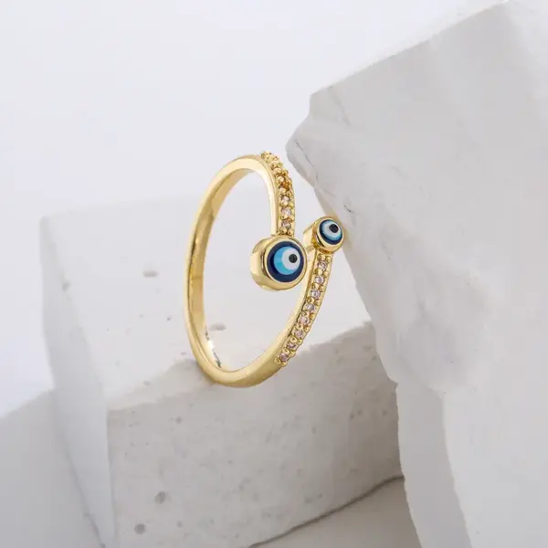 Wholesale Fashion Copper Plating 18k Gold Zircon Dripping Devil's Eye Geometric Open Ring Female New