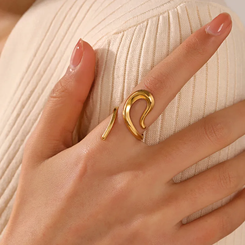 Wholesale PVD Coated 18K Gold Plated Irregular 304 Stainless Steel Hip-Hop Retro Waterproof Non Tarnish Open Rings