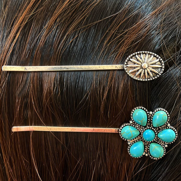 Wholesale Retro turquoise alloy flower western style hairpin