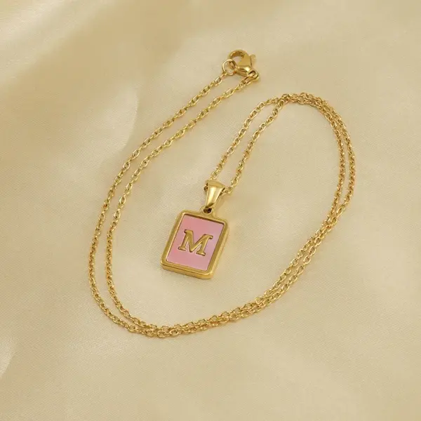 Wholesale Fashion Letter Stainless Steel Plating Inlay Shell Pendant Necklace 1 Piece
