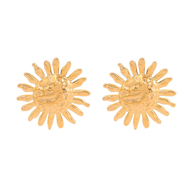 Wholesale European and American Cross-border Hammer Sunflower Stainless Steel Earrings Women's Light Luxury High-end Atmospheric 18k Gold Plated Earrings Earrings