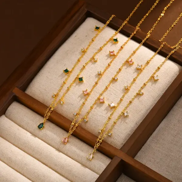 Copper 18K Gold Plated Inlay Colorful Zircon Pendant Necklace