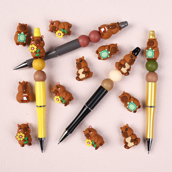 Wholesale Cross-border New 3D Capybara Silicone Beads Loose Beads Cute Cartoon Card Pibala Jewelry Accessories Animal Drops Glue Beads