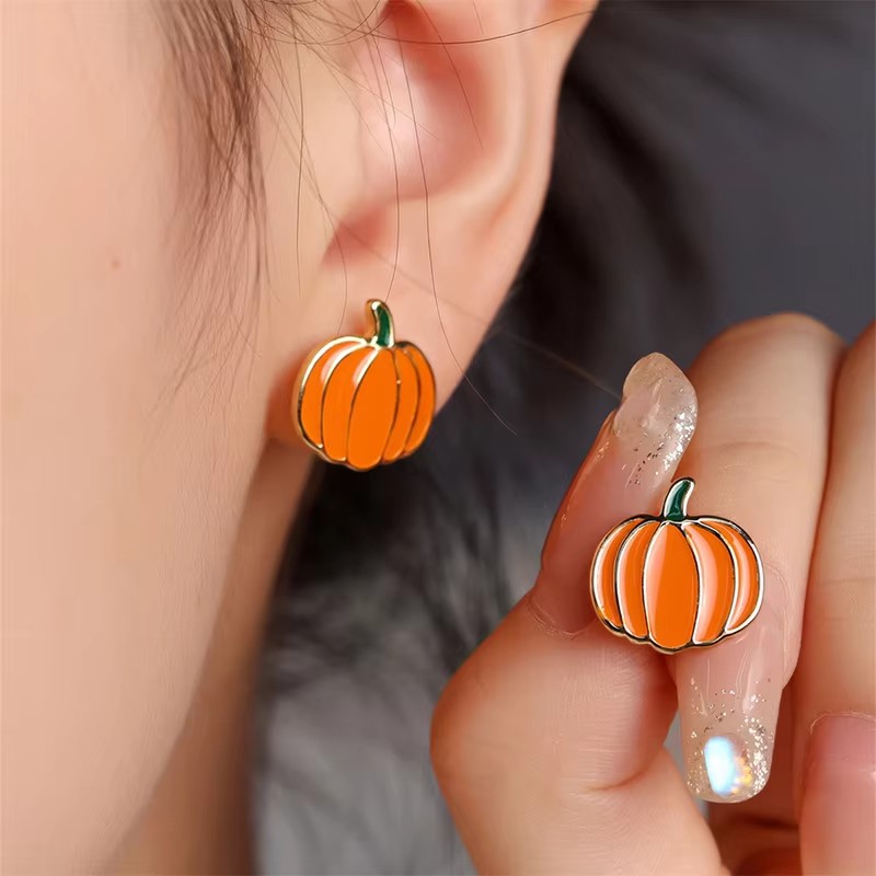 Wholesale Cross-border Hot New Orange Pumpkin Ear Needle Simple Niche Oil op Earrings Earrings Fun
