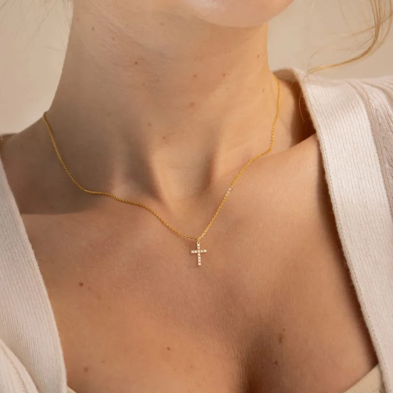 Wholesale 304 Stainless Steel Copper 18K Gold Plated Cross Zircon Copper Necklaces