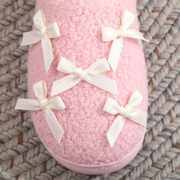 Wholesale Ins Popular Korean Style Bow Cotton Slippers for Girls, Cute and Warm Home Fur Slippers, Factory Ready Stock