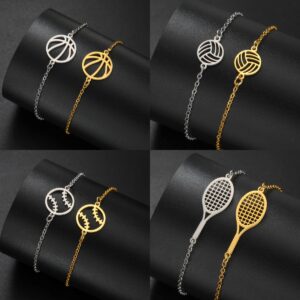 Wholesale Europe and the United States hot selling factory direct wholesale supply ladies jewelry double hole volleyball basketball pendant stainless steel bracelet
