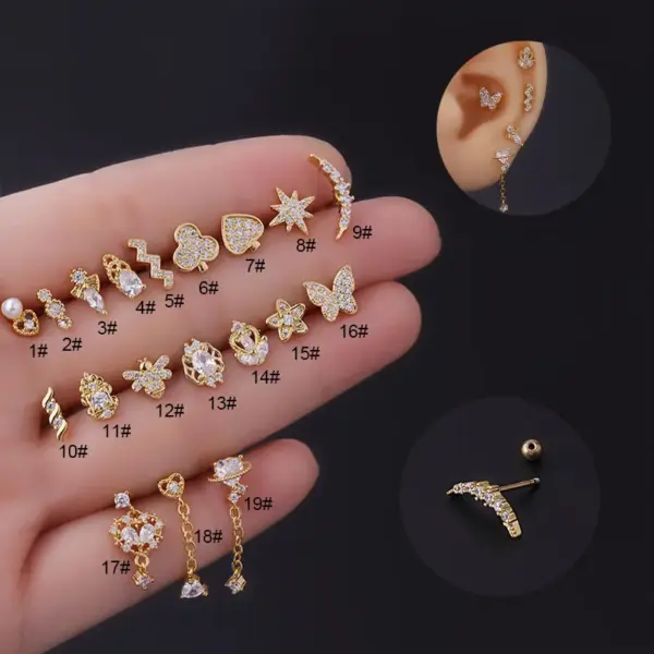 1 Piece 316L Stainless Steel Copper Ear Cartilage Rings & Studs Geometric Waterproof Non Tarnish Surgical Steel 18K Gold Plated Ear Studs
