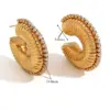 Wholesale 304 Stainless Steel C Shape Water Droplets PVD Coated Artificial Diamond 18K Real Gold Plated 18K Gold Vintage Style Waterproof Non Tarnish Plating Inlay Ear Studs