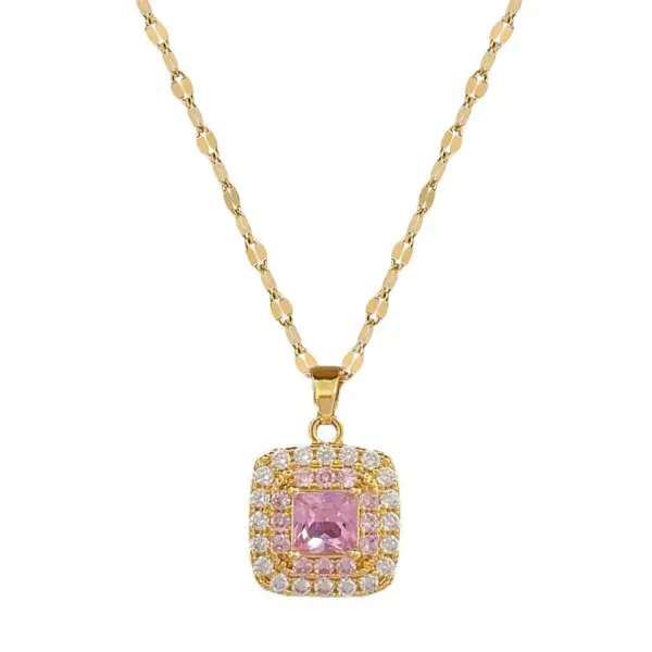 Wholesale Golden Plated 304 Stainless Steel Electroplating Square Sweet Earrings Necklace For Women'S