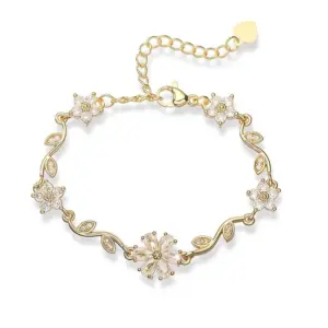 Gold White Diamond Petal Branch Leaf Bracelet