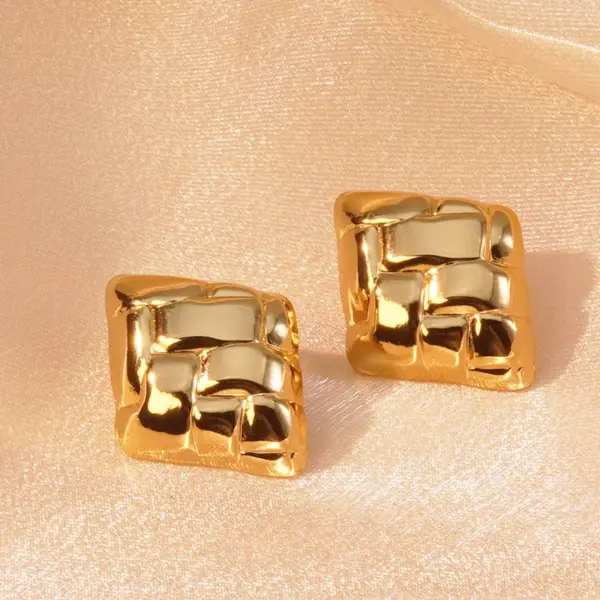 Wholesale 304 Stainless Steel Plastic Geometric Quadrilateral Round Electroplating December Birthstone Turquoise Imitation Gold Hip-Hop Novelty Tropical Inlay Multicolor-Golden Yellow Ear Studs