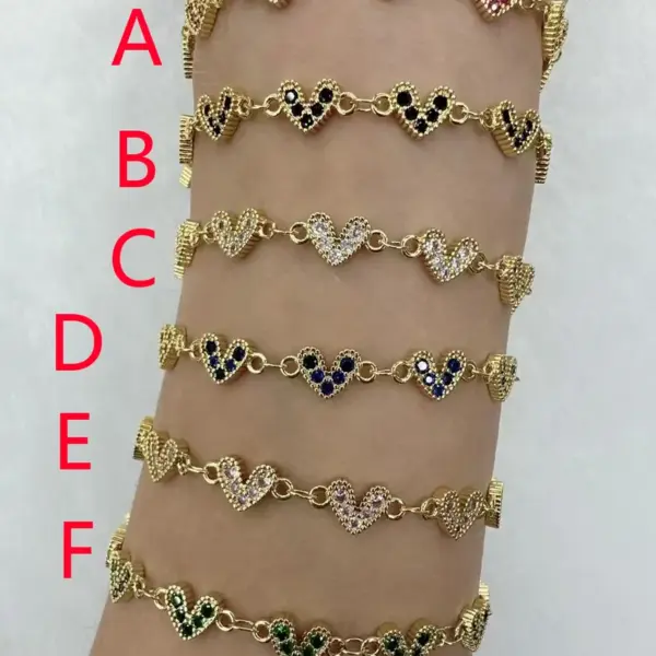Wholesale Jewelry Casual Simple Style Heart Shape Copper Zircon 18K Gold Plated Polishing Plating Bracelets Handmade Chain