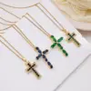 304 Stainless Steel Copper Inlay Cross Zircon Pendant Necklace