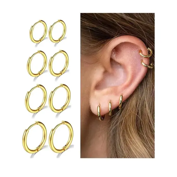 Wholesale Titanium Steel Hoops Earrings 1.6 Gauge Round Wire Ear Rings Style Piercing Jewelry Hoop Earrings