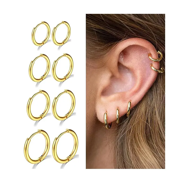 Wholesale Titanium Steel Hoops Earrings 1.6 Gauge Round Wire Ear Rings Style Piercing Jewelry Hoop Earrings