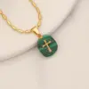 Retro Cross Stainless Steel Natural Stone Turquoise Pendant Necklace