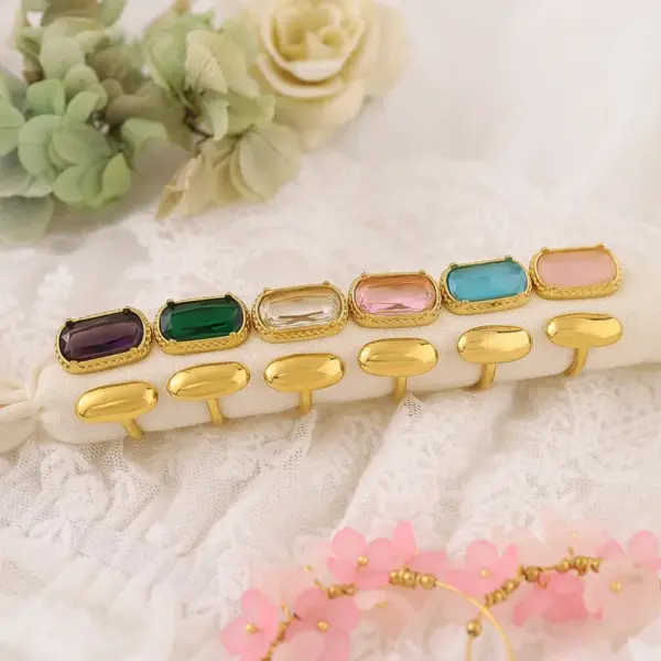 Wholesale PVD Coated 18K Gold Real Gold Plated Geometric Rectangle 304 Stainless Steel Elegant French Style IG Style Waterproof Non Tarnish Open Rings