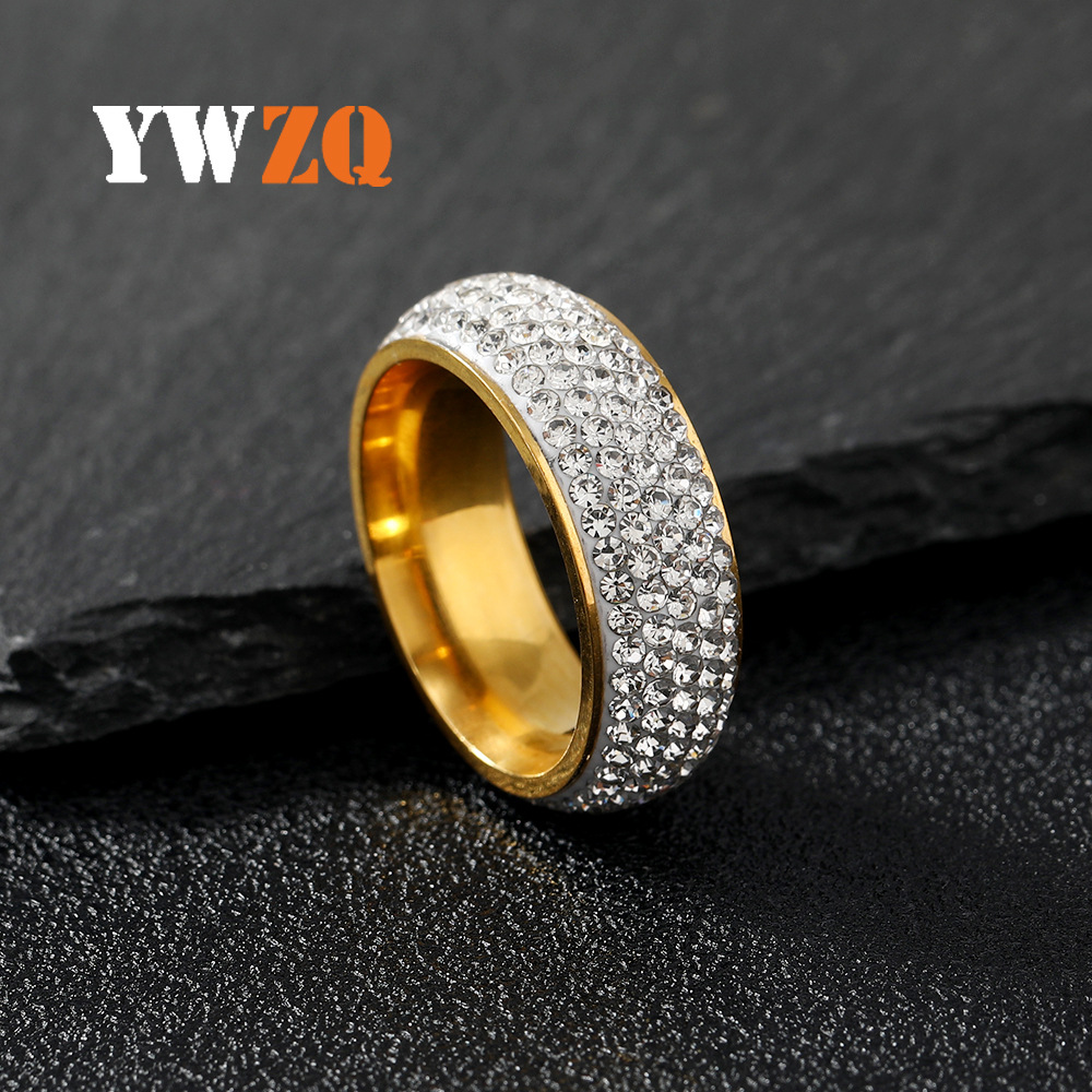 Wholesale Cross-border sply of titanium steel ring women's niche high-grade five-row clay full diamond ring stainless steel jewelry manufacturers