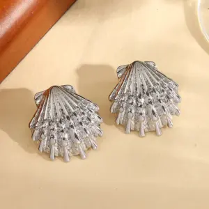 Hammered Shell Stud Earrings-Silver