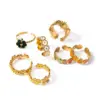 PVD Coated Real Gold Plated 18K Gold Flower 304 Stainless Steel Sweet Waterproof Non Tarnish Rings