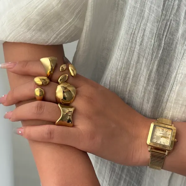 PVD Coated Real Gold Plated 18K Gold Irregular Geometric 304 Stainless Steel Casual Elegant Simple Style Waterproof Non Tarnish Open Rings