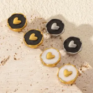 Wholesale PVD Coated Real Gold Plated Round Heart Shape 304 Stainless Steel Elegant Waterproof Non Tarnish Ear Studs