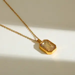 Necklace - Length 40+5cm, Pendant 21.61*13.20mm - Champagne Color