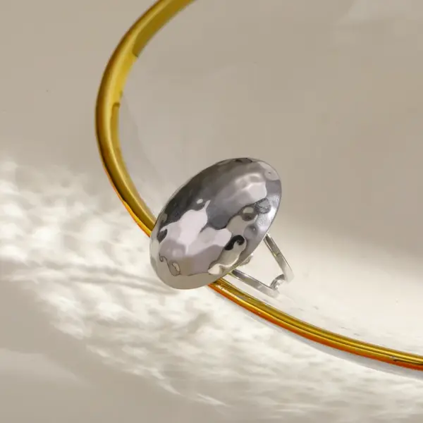 PVD Coated Real Gold Plated 18K Gold Hammered 304 Stainless Steel IG Style Waterproof Non Tarnish Open Rings