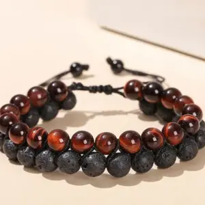 1a Natural Red Tigereye Volcanic Rock Woven Double-Layer Bracelet / 8mm
