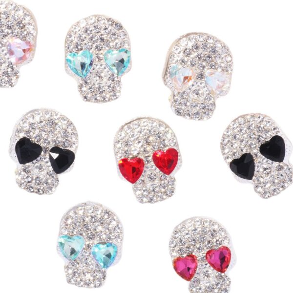 Wholesale Double-Sided Full Diamond Alloy Skull Straight Hole Loose Beads DIY Mobile Phone Chain Key Chain Bag Chain Jewelry Accessories