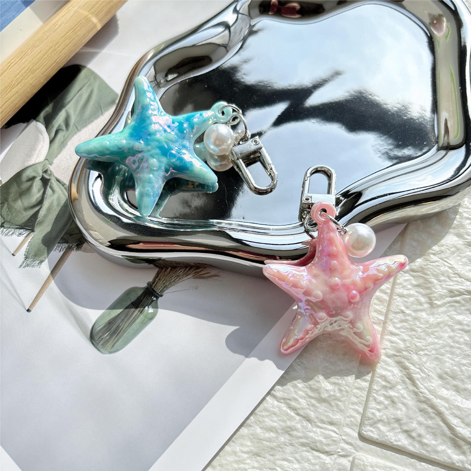 Wholesale Creative gradient shell starfish keychain pendant marine DIY acrylic glue op cute student schoolbag pendant