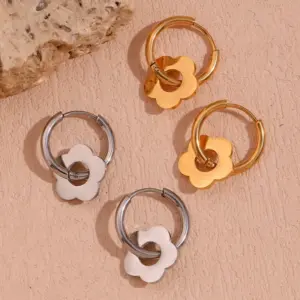 304 Stainless Steel Flower PVD Coated Stone-Free 18K Gold Plated Real Gold Plated 18K Gold Sweet Simple Style Classic Style Waterproof Non Tarnish Plating Drop Earrings