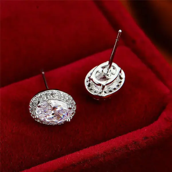 Wholesale Simple Pigeon Egg Diamond Zircon Oval Copper Earrings Female Ear Jewelry