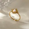 Wholesale PVD Coated Real Gold Plated Heart Shape Flower 304 Stainless Steel Imitation Pearl Elegant Classical Romantic Waterproof Non Tarnish Open Rings Rings