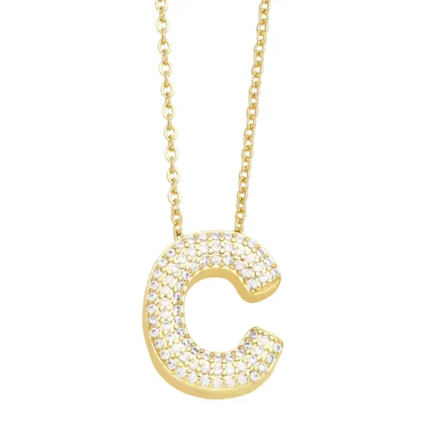 Wholesale Simple Style Shiny Letter Stainless Steel Copper 18k Gold Plated Zircon Pendant Necklace In Bulk
