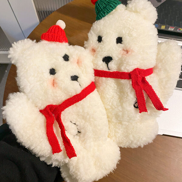 oly-f7f93de071ae7692fffdfe70fd5b2eb0 Wholesale Cute Christmas Hat Bear Plush Mittens Women 2024 Autumn and Winter Thickened fleece-lined Warm Cycling Tide