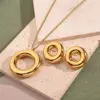 Wholesale Jewelry Casual Sweet Simple Style Round Stainless Steel 18K Gold Plated Polishing Plating Square Pearl Chain Earrings Necklace Jewelry Set