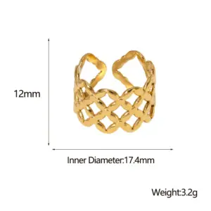Wholesale PVD Coated Real Gold Plated Geometric Stainless Steel Retro Waterproof Non Tarnish Open Ring