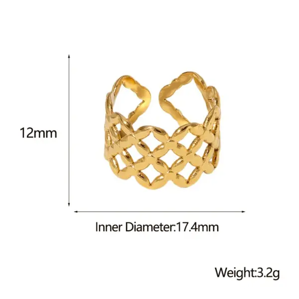 Wholesale PVD Coated Real Gold Plated Geometric Stainless Steel Retro Waterproof Non Tarnish Open Ring