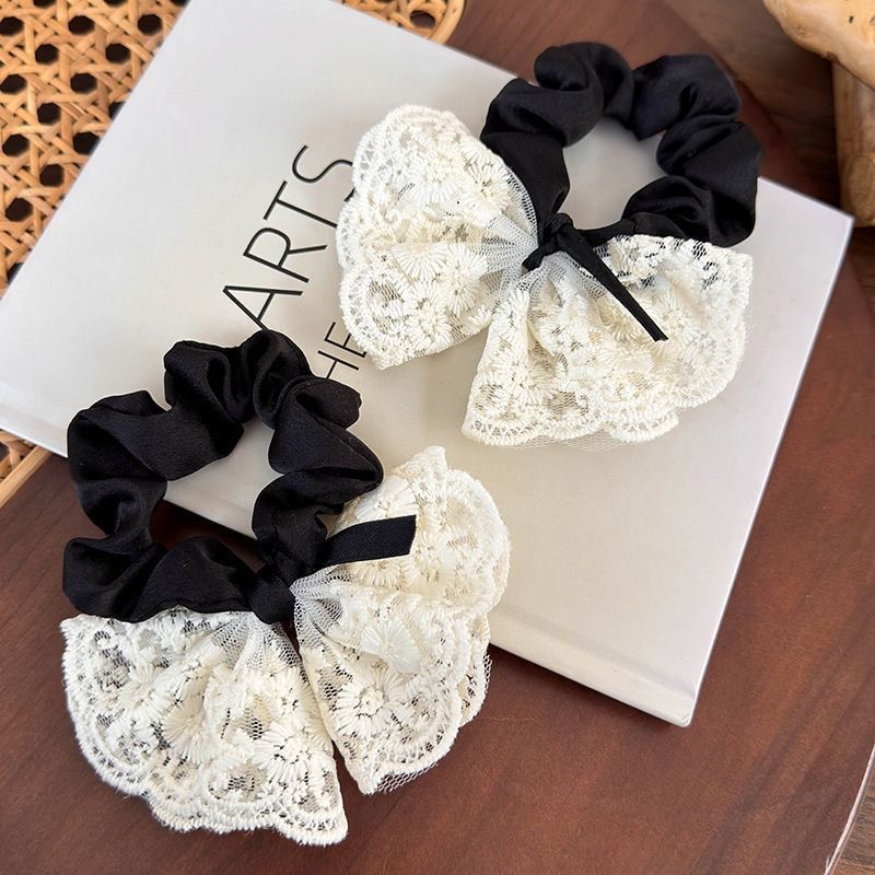 Wholesale White Lace Bow Large Intestine Hair Ring Korean Style Hair Rope Internet pular New Style Women's Hair Rope Hair Rope