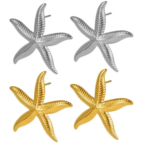 PVD Coated Real Gold Plated Starfish 304 Stainless Steel Marine Style Simple Style Waterproof Non Tarnish Ear Studs