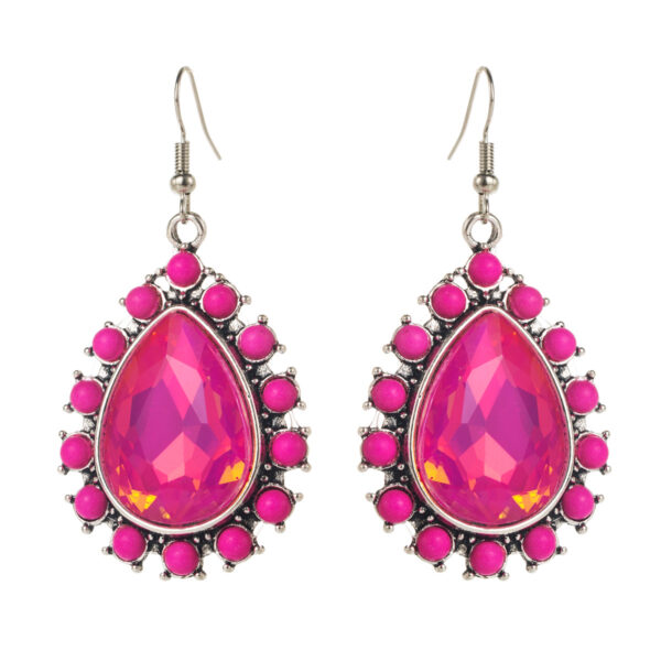 oly-f80dbb2b40f7abae51e3ae09f886f199 Wholesale Diamond-encrusted teardrop-patterned turquoise pendant earrings for women, unique vintage style, high-quality party earrings.