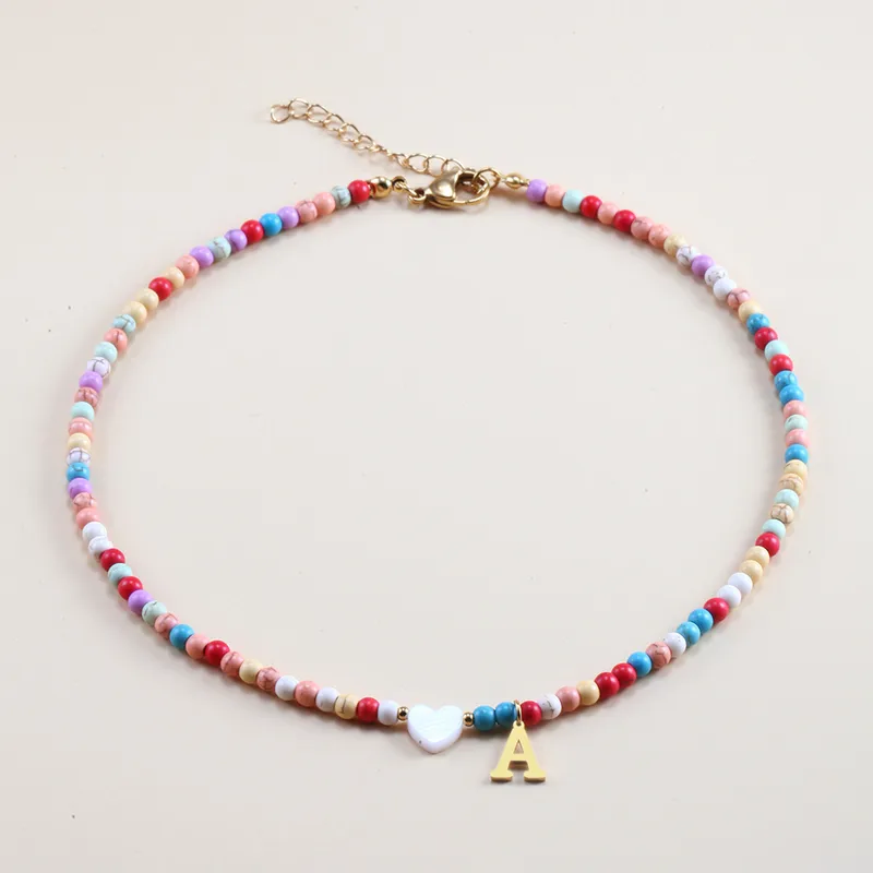 Wholesale Vacation Letter Heart Shape Stainless Steel Mixed Materials Beaded Handmade Necklace
